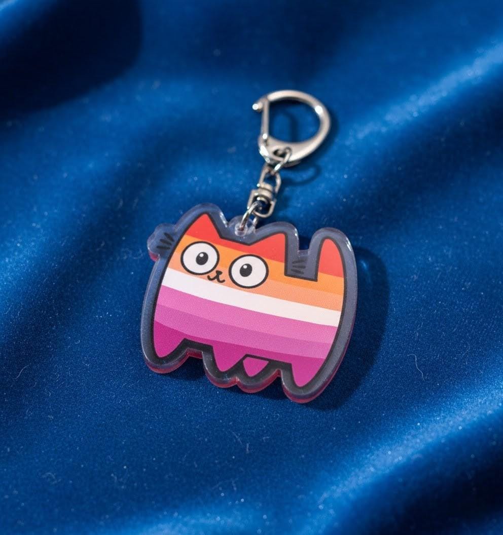 Porte-clé chat acrylique, motif Pride rayures LGBTQIA+, personnalisable