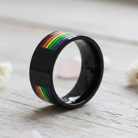 Men’s Minimalist LGBT Pride Ring – Spinner Band with Interior Rainbow Flag