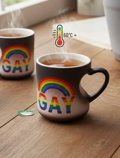 Lot de 4 Tasses thermoréactive cœur, arc-en-ciel Fierté LGBT, mug céramique, Gay friendly
