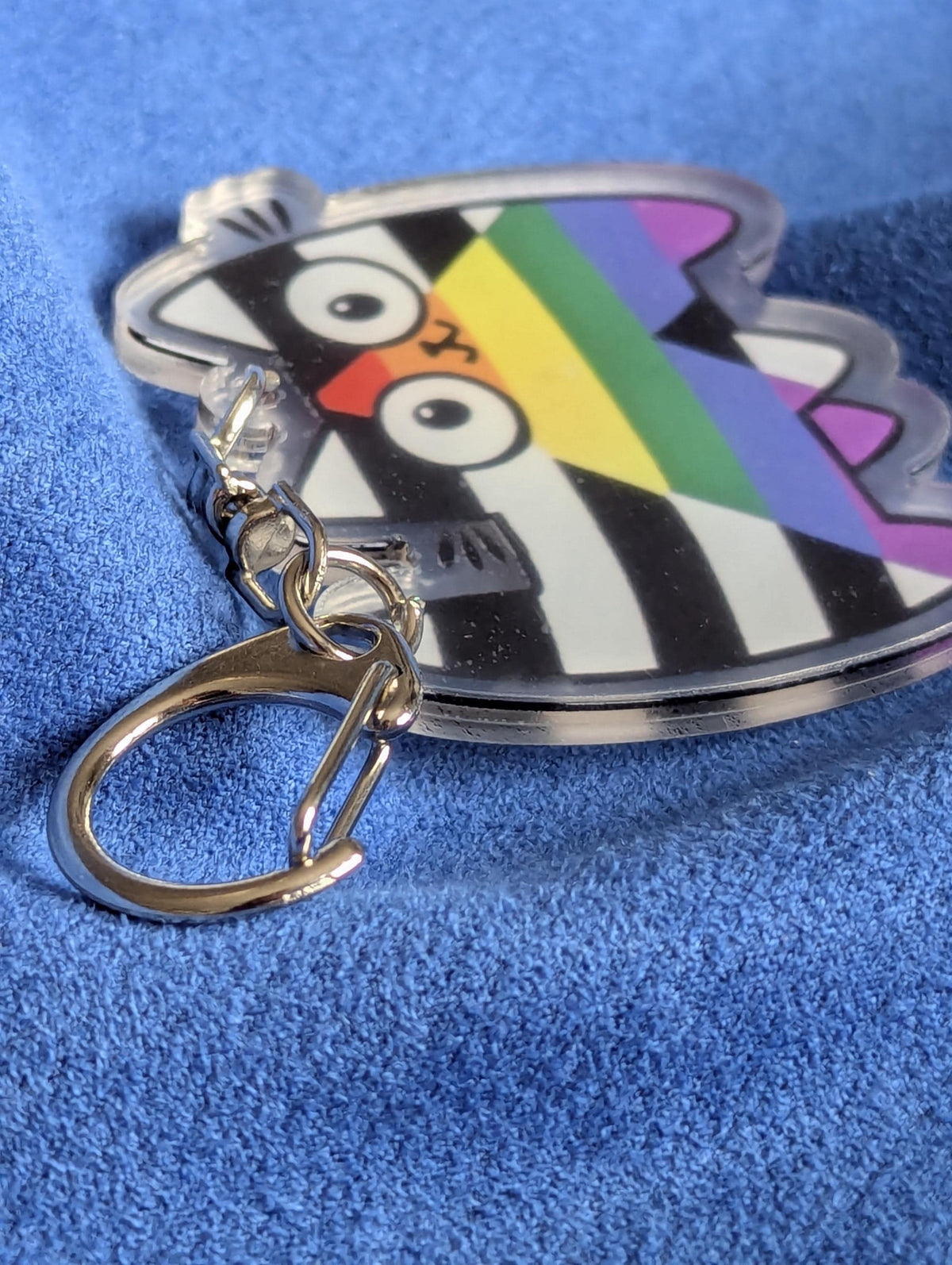 Porte-clé chat arc-en-ciel acrylique, motif Pride rayures LGBT, mousqueton métal