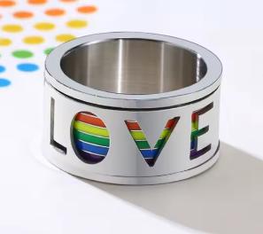 Men’s Minimalist LGBT Pride Ring – Spinner Band with Interior Rainbow Flag