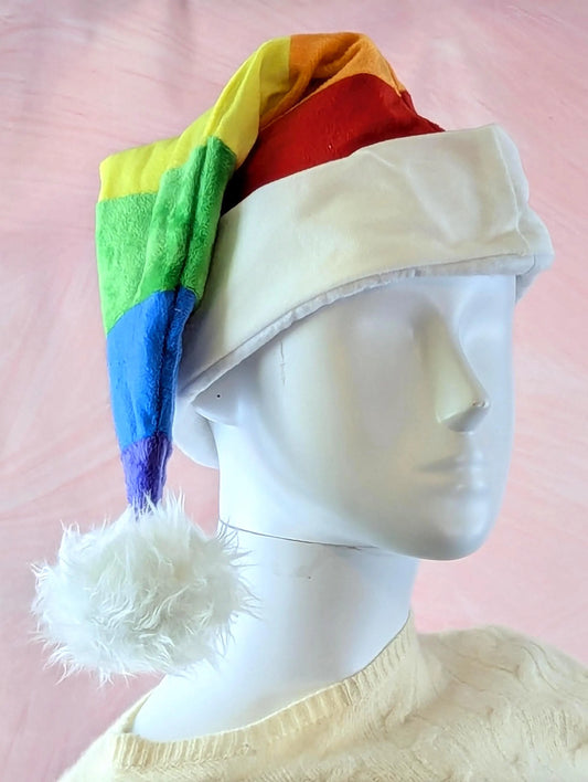 Lot de 2 Bonnets de Noël arc en ciel longue pointe et pompon, LGBT Pride