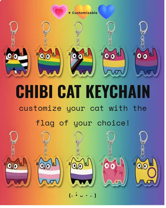 Porte-clé chat acrylique, motif Pride rayures LGBTQIA+, personnalisable