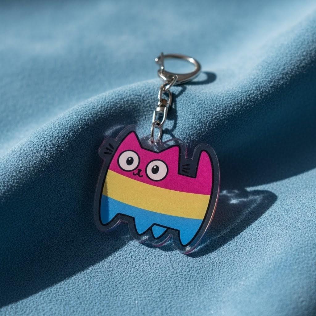 Porte-clé chat acrylique, motif Trans Pride rayures LGBTQIA+, mousqueton métal