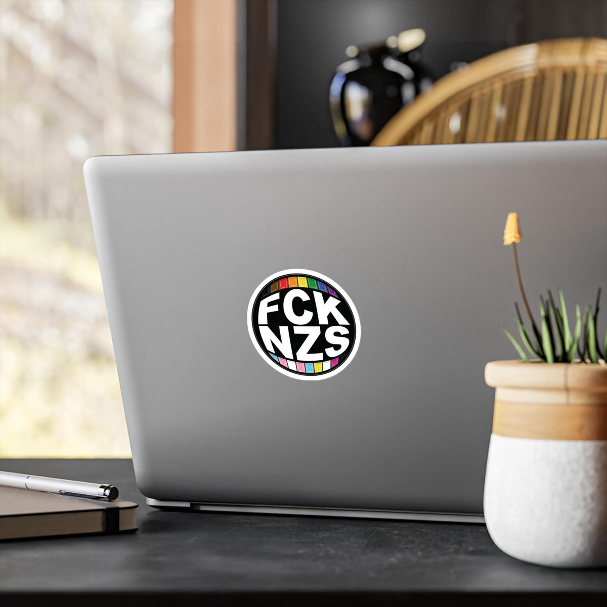 Autocollant rond FCK NZS aux couleurs du drapeau "Progress Pride", sticker vinyle imperméable pour ordinateur
