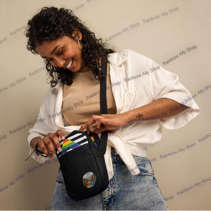 Sac bandoulière Drapeau Allié à motif vitrail arc-en-ciel, petite sacoche zippée réglable