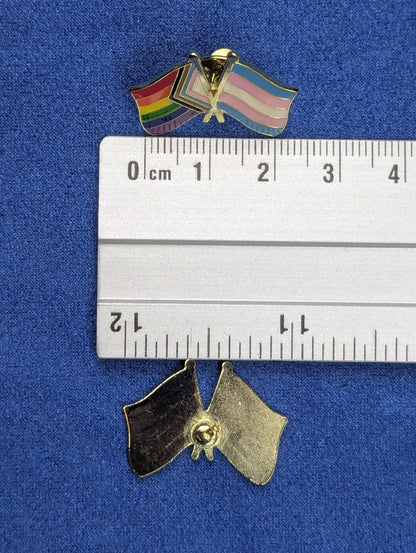 Pins émaillé double drapeau Progress Pride et Transgenre, badge métal allié LGBT