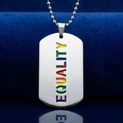 Collier plaque militaire Equality en acier inoxydable, pendentif arc-en-ciel LGBT pour allié engagé