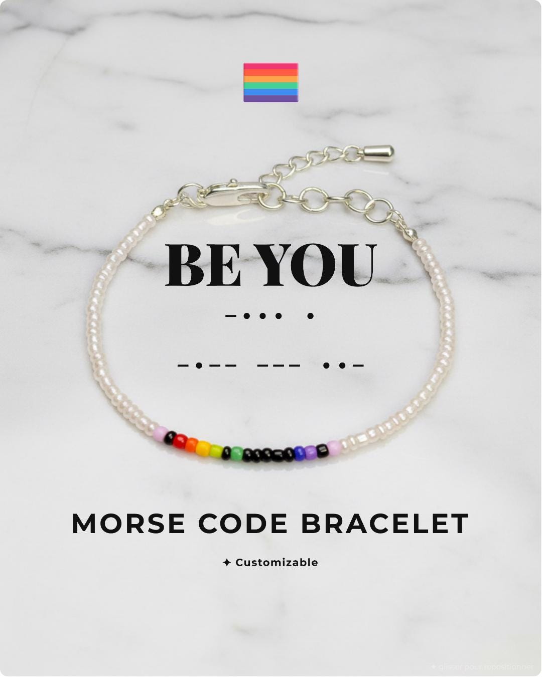 Bracelet code Morse "Epouse-moi" drapeau lesbien, discret fierté queer, amour, message personnalisé