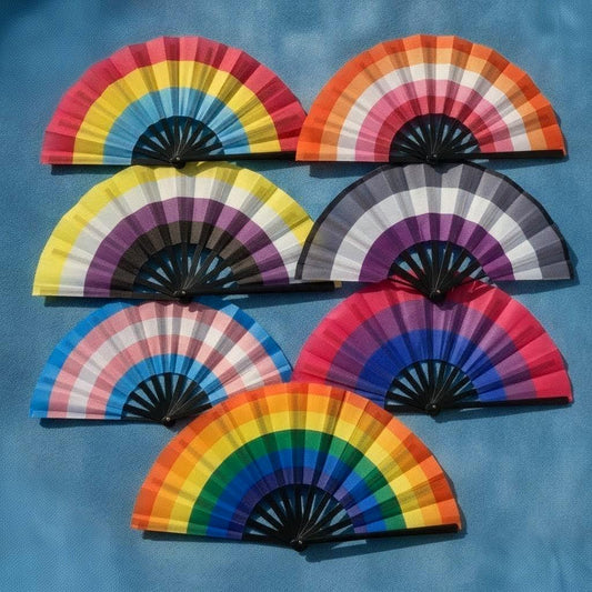 Éventail géant pliable LGBTQIA Pride 66cm, accessoire militant arc-en-ciel, plastique tissu