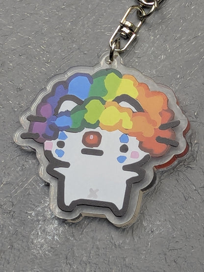 Porte-clés Chat Clown arc-en-ciel en acrylique, accessoire militant LGBT style kawaii