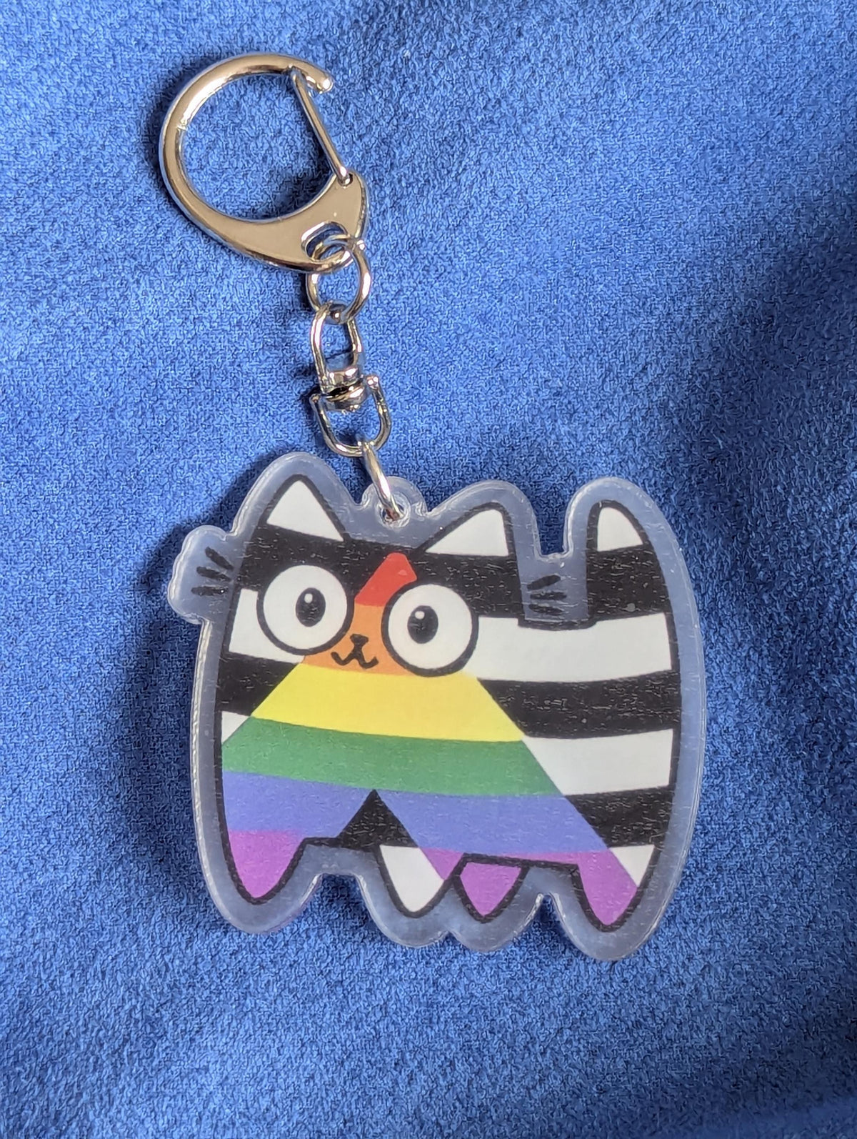 Porte-clé chat arc-en-ciel acrylique, motif Pride rayures LGBT, mousqueton métal