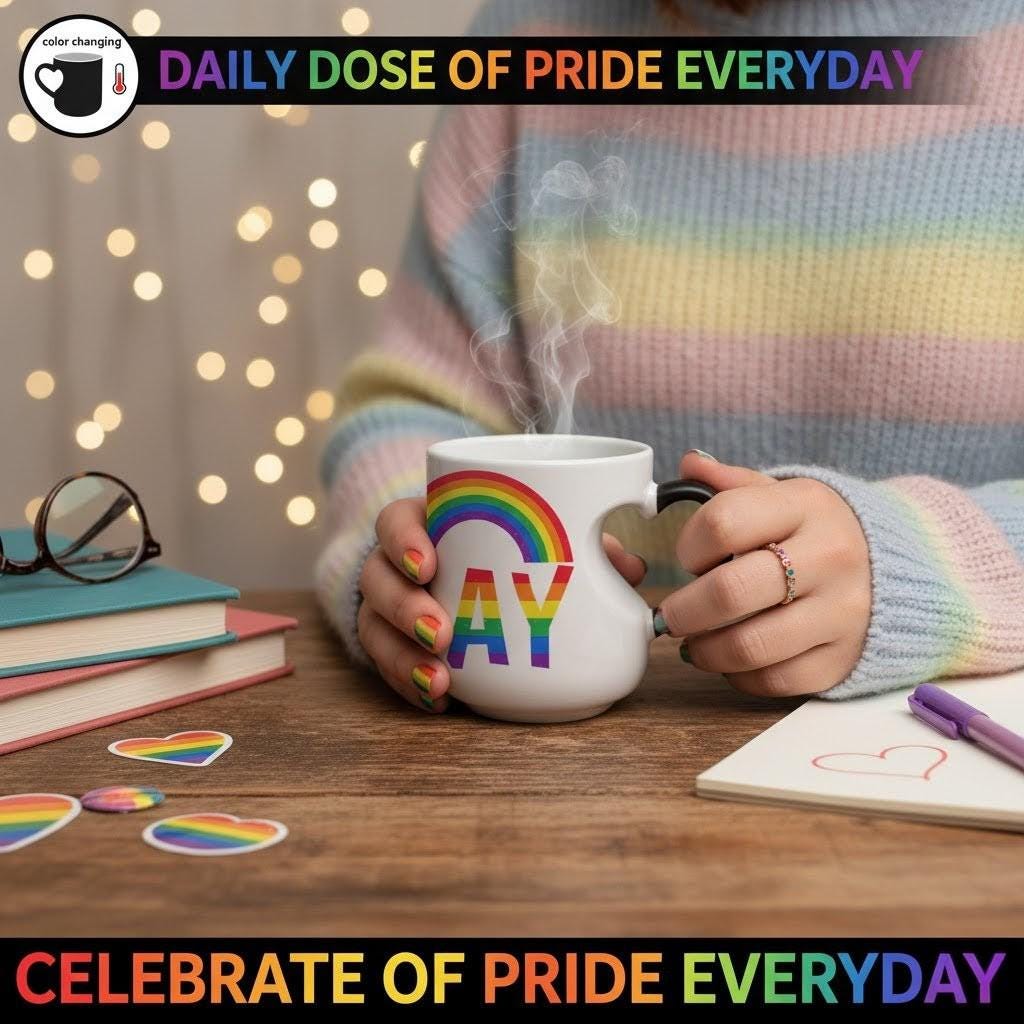 Lot de 4 Tasses thermoréactive cœur, arc-en-ciel Fierté LGBT, mug céramique, Gay friendly