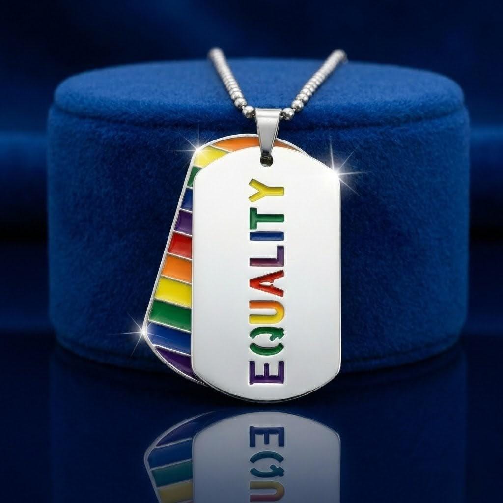 Collier plaque militaire Equality en acier inoxydable, pendentif arc-en-ciel LGBT pour allié engagé