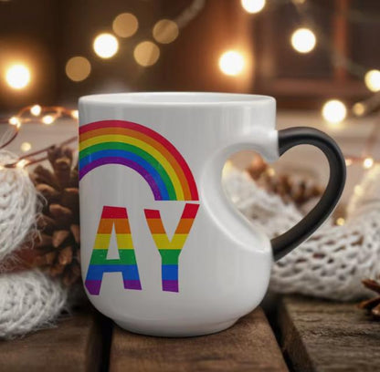 Lot de 4 Tasses thermoréactive cœur, arc-en-ciel Fierté LGBT, mug céramique, Gay friendly
