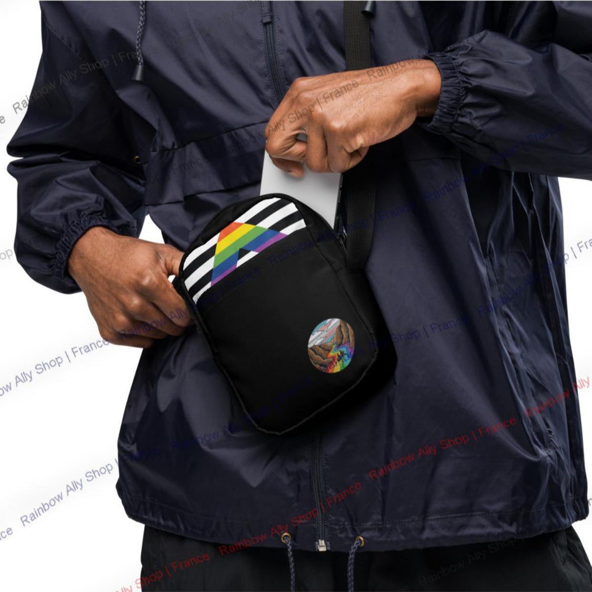 Sac bandoulière Drapeau Allié à motif vitrail arc-en-ciel, petite sacoche zippée réglable