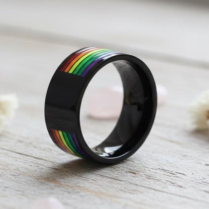 Men’s Minimalist LGBT Pride Ring – Spinner Band with Interior Rainbow Flag