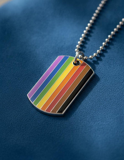 Collier pendentif rectangulaire drapeau fierté LGBT en laiton, progress pride, Unisexe