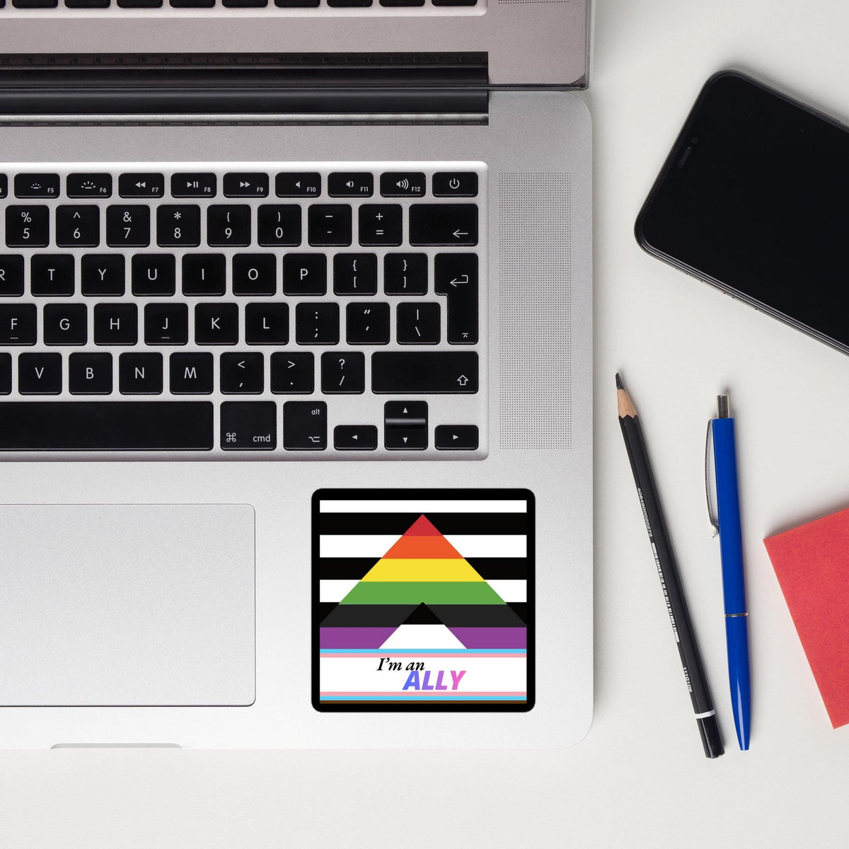 Autocollant "I'm an ALLY" pour Soutien LGBTQIA, drapeau Allié Progress Pride en vinyl