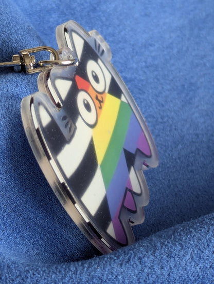 Porte-clé chat acrylique, motif Pride rayures LGBTQIA+, personnalisable