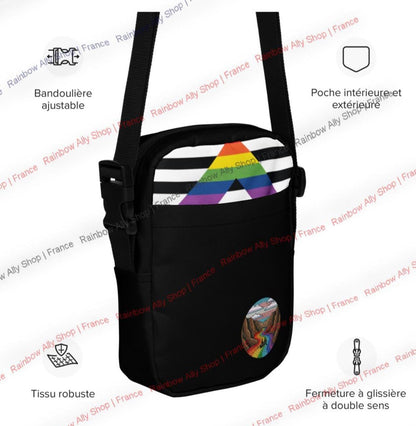 Sac bandoulière Drapeau Allié à motif vitrail arc-en-ciel, petite sacoche zippée réglable