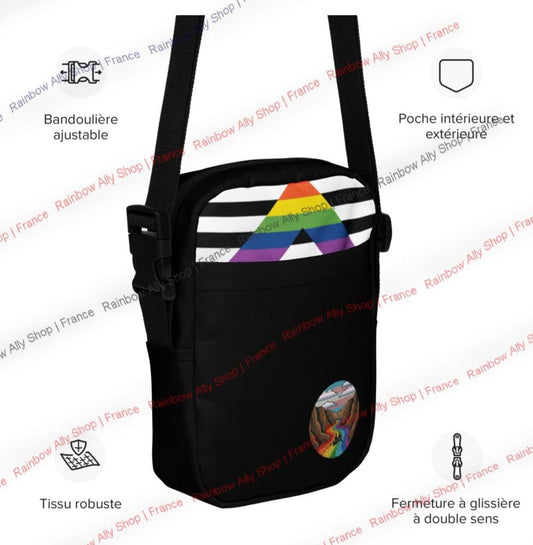 Sac bandoulière Drapeau Allié à motif vitrail arc-en-ciel, petite sacoche zippée réglable