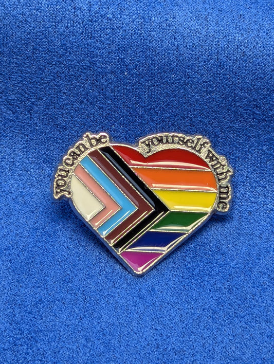 Pins émail cœur Progress Pride, badge message inclusif allié LGBT