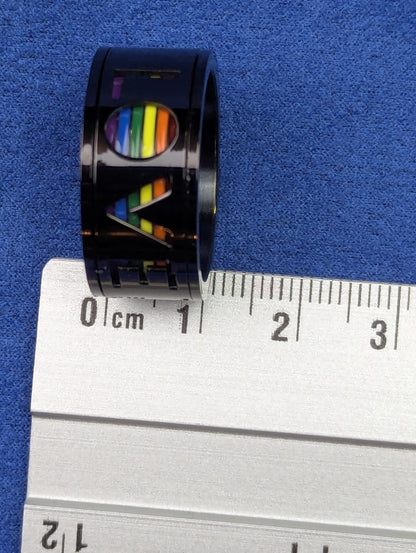 Men’s Minimalist LGBT Pride Ring – Spinner Band with Interior Rainbow Flag