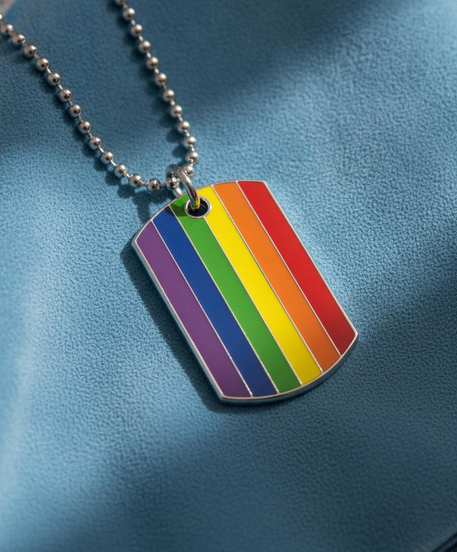 Collier pendentif rectangulaire drapeau fierté LGBT en laiton, progress pride, Unisexe