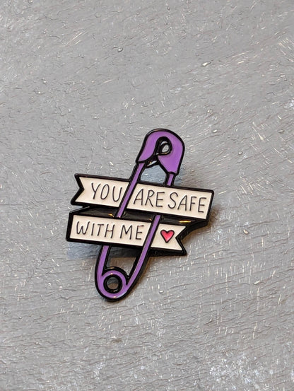 Pins épingle à nourrice message "You Are Safe With Me" badge émail violet allié LGBT