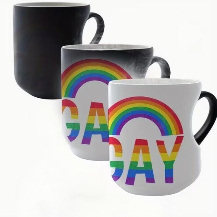Lot de 4 Tasses thermoréactive cœur, arc-en-ciel Fierté LGBT, mug céramique, Gay friendly