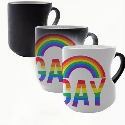 Lot de 4 Tasses thermoréactive cœur, arc-en-ciel Fierté LGBT, mug céramique, Gay friendly