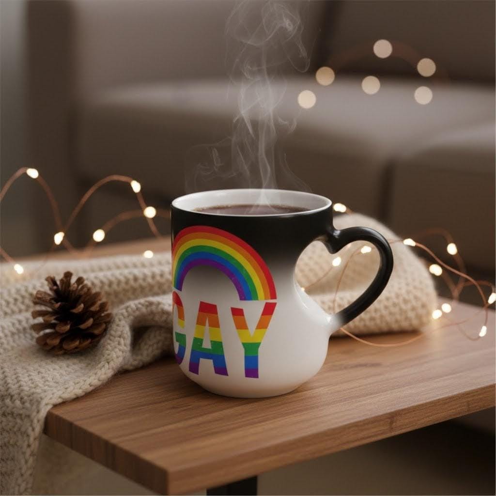 Lot de 4 Tasses thermoréactive cœur, arc-en-ciel Fierté LGBT, mug céramique, Gay friendly