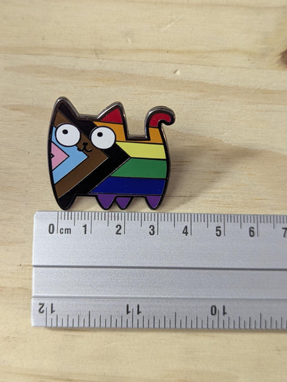 Pin's émail Chat LGBT, Badge drapeau progress pride accessoire militant