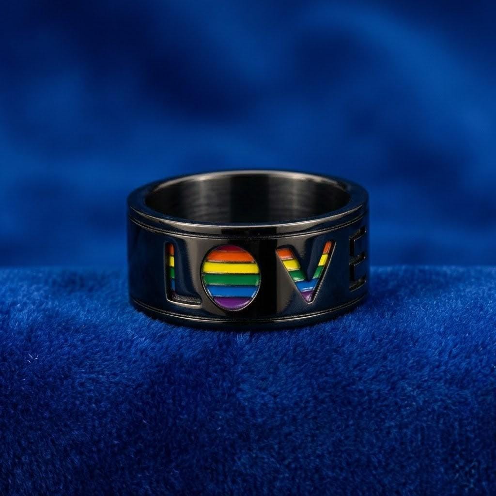Men’s Minimalist LGBT Pride Ring – Spinner Band with Interior Rainbow Flag