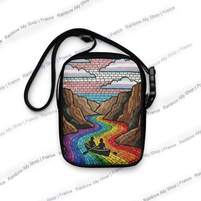 Sac bandoulière Drapeau Allié à motif vitrail arc-en-ciel, petite sacoche zippée réglable