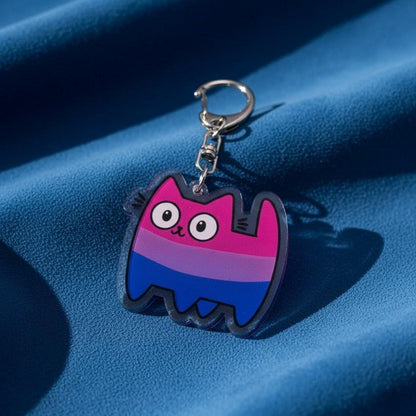 Porte-clé chat acrylique, motif Pride rayures LGBTQIA+, personnalisable