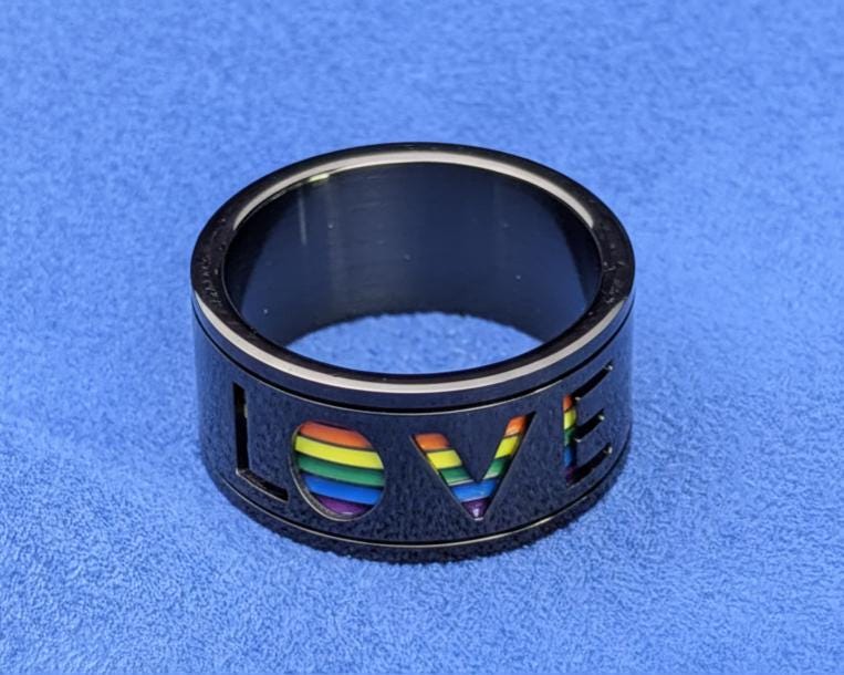 Men’s Minimalist LGBT Pride Ring – Spinner Band with Interior Rainbow Flag