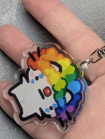 Porte-clés Chat Clown arc-en-ciel en acrylique, accessoire militant LGBT style kawaii