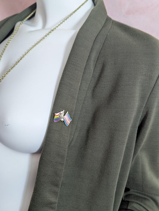 Pins émaillé double drapeau Progress Pride et Transgenre, badge métal allié LGBT