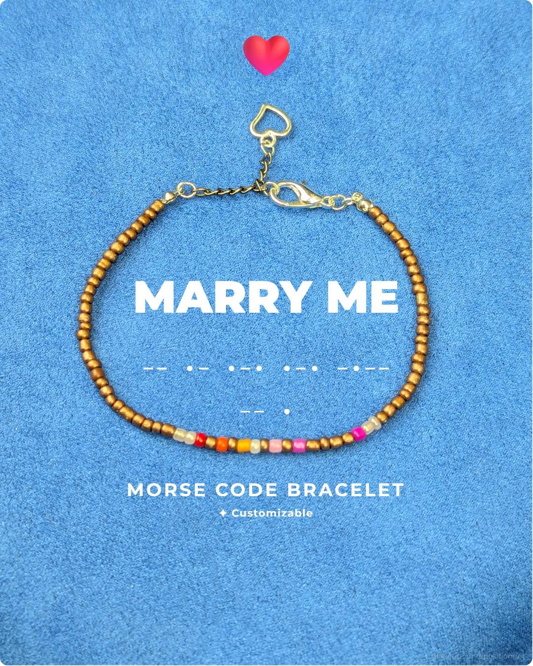 Bracelet code Morse "Epouse-moi" drapeau lesbien, discret fierté queer, amour, message personnalisé