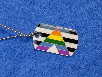 Collier pendentif rectangulaire drapeau fierté LGBT allié en laiton, Unisexe