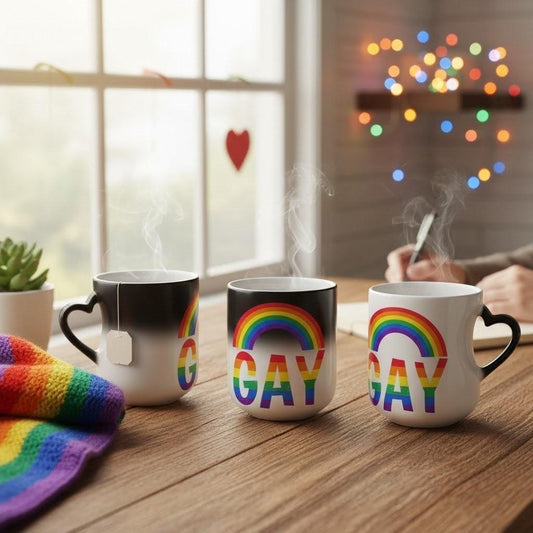 Lot de 4 Tasses thermoréactive cœur, arc-en-ciel Fierté LGBT, mug céramique, Gay friendly