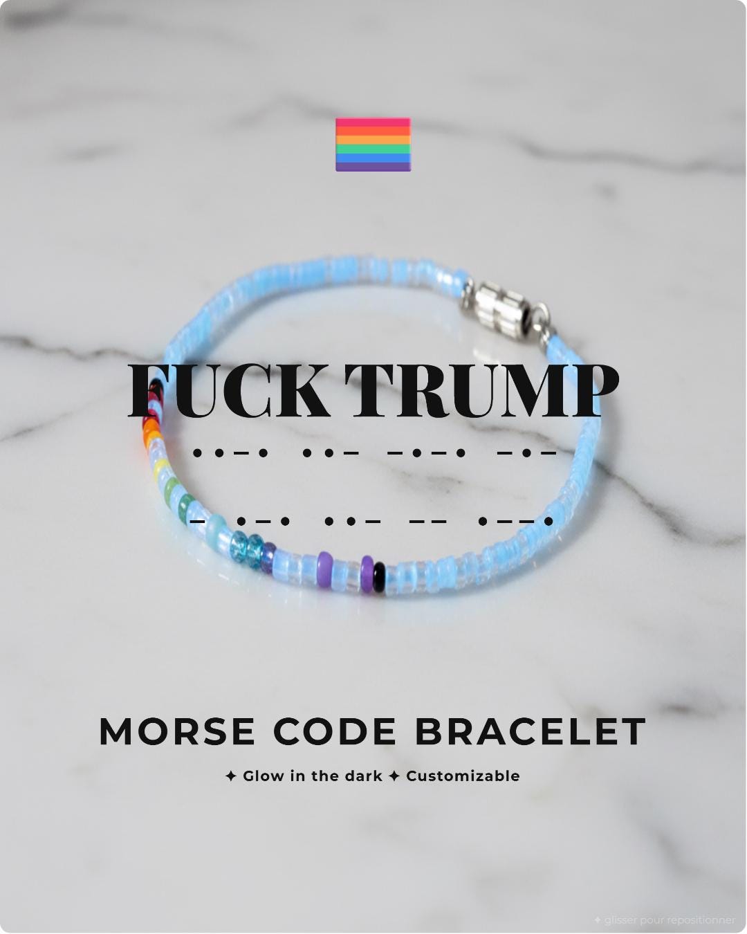 Bracelet code Morse FUCK TRUMP arc-en-ciel, pride queer résistance, message personnalisé