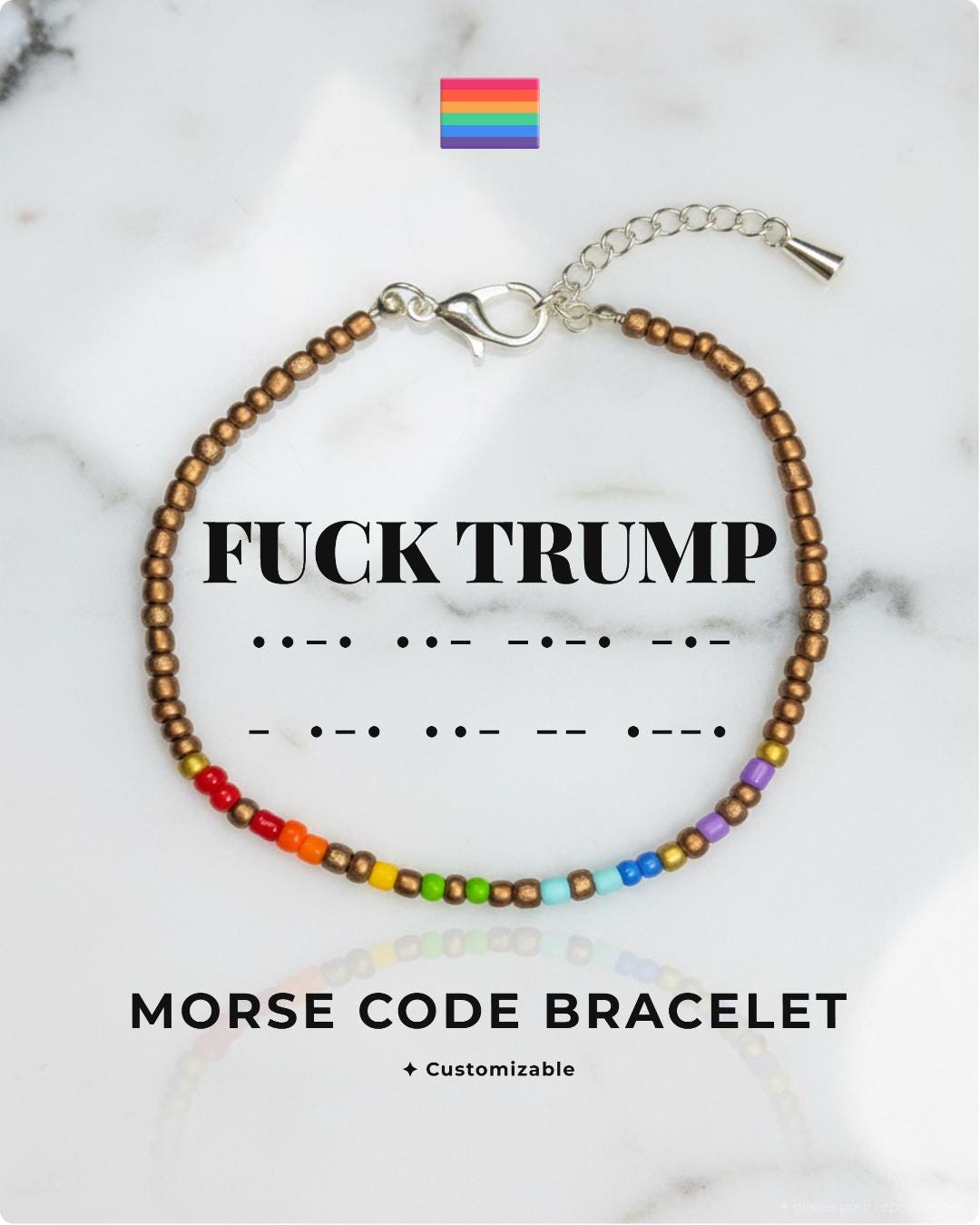 Bracelet code Morse FUCK TRUMP arc-en-ciel, pride queer résistance, message personnalisé