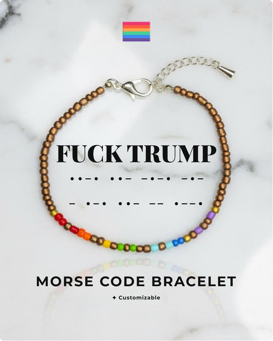 Bracelet code Morse FUCK TRUMP arc-en-ciel, pride queer résistance, message personnalisé