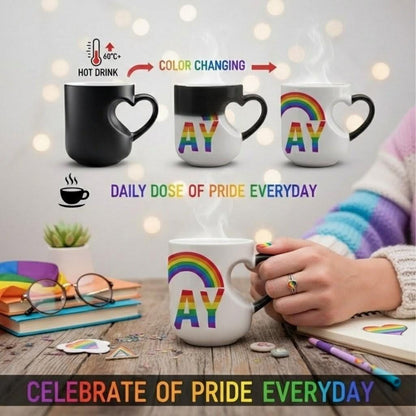 Lot de 4 Tasses thermoréactive cœur, arc-en-ciel Fierté LGBT, mug céramique, Gay friendly