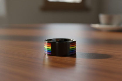 Men’s Minimalist LGBT Pride Ring – Spinner Band with Interior Rainbow Flag