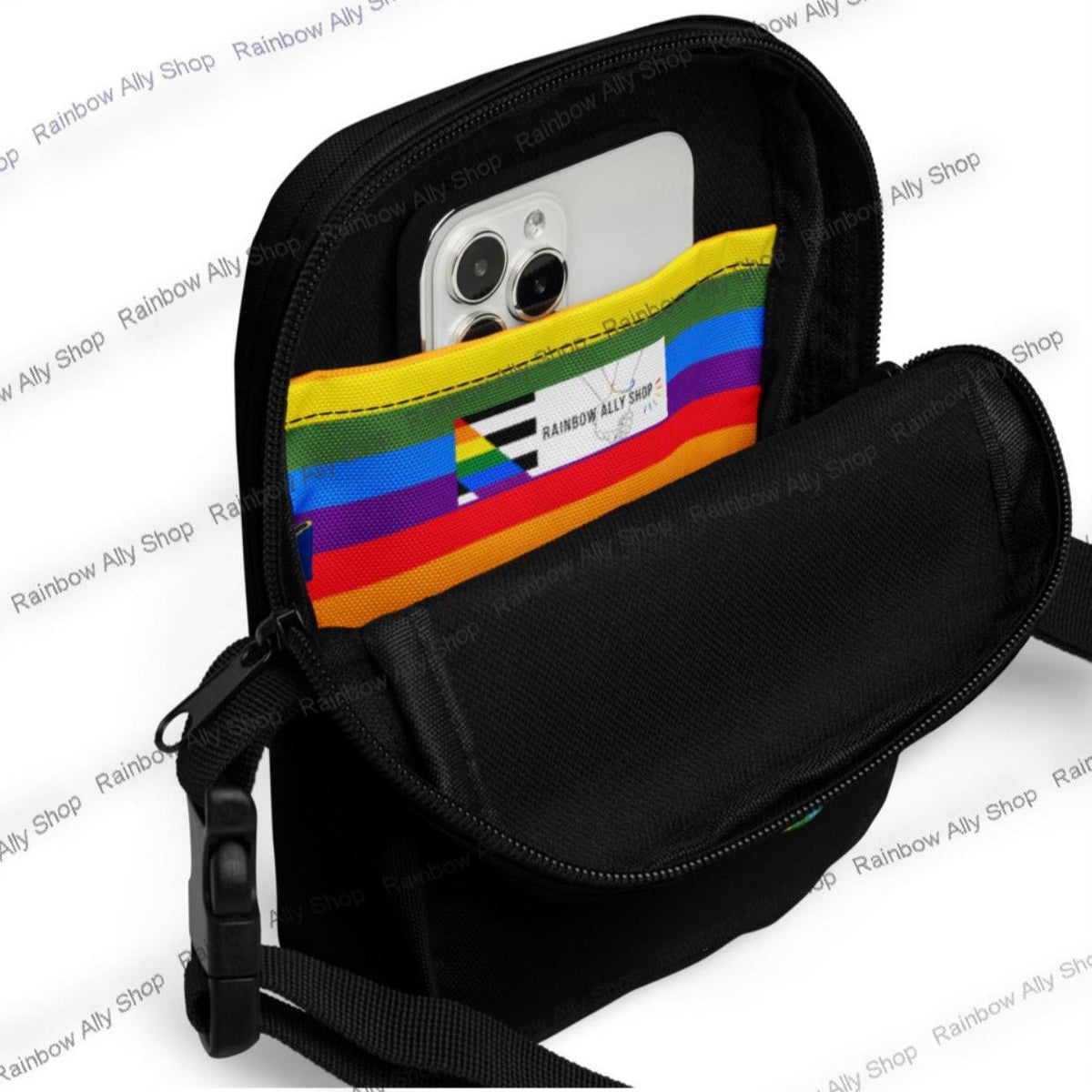 Sac bandoulière Drapeau Allié à motif vitrail arc-en-ciel, petite sacoche zippée réglable