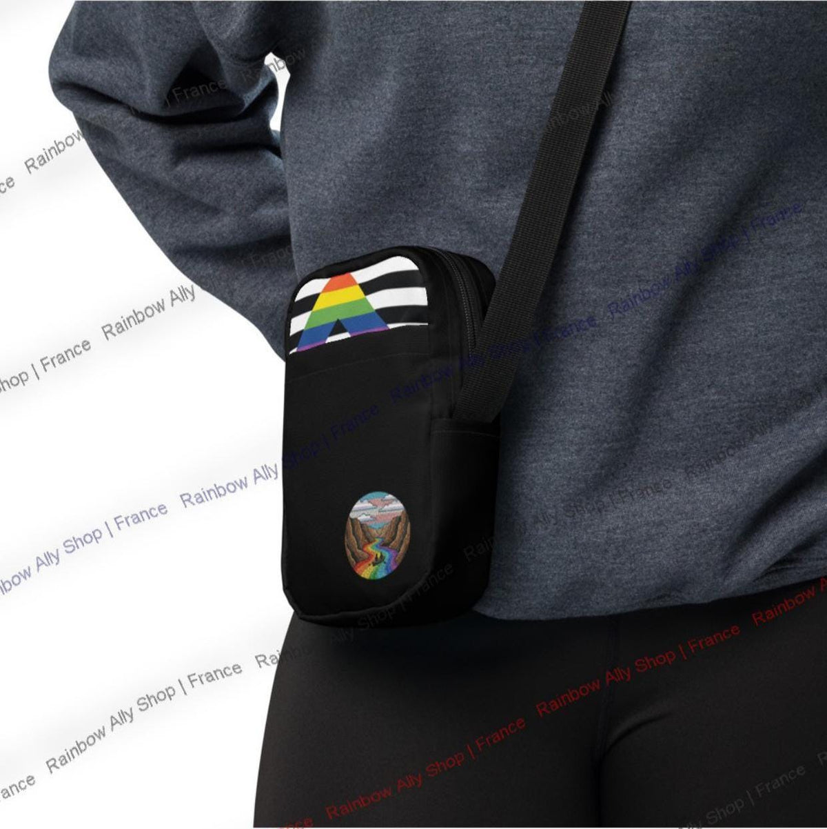 Sac bandoulière Drapeau Allié à motif vitrail arc-en-ciel, petite sacoche zippée réglable